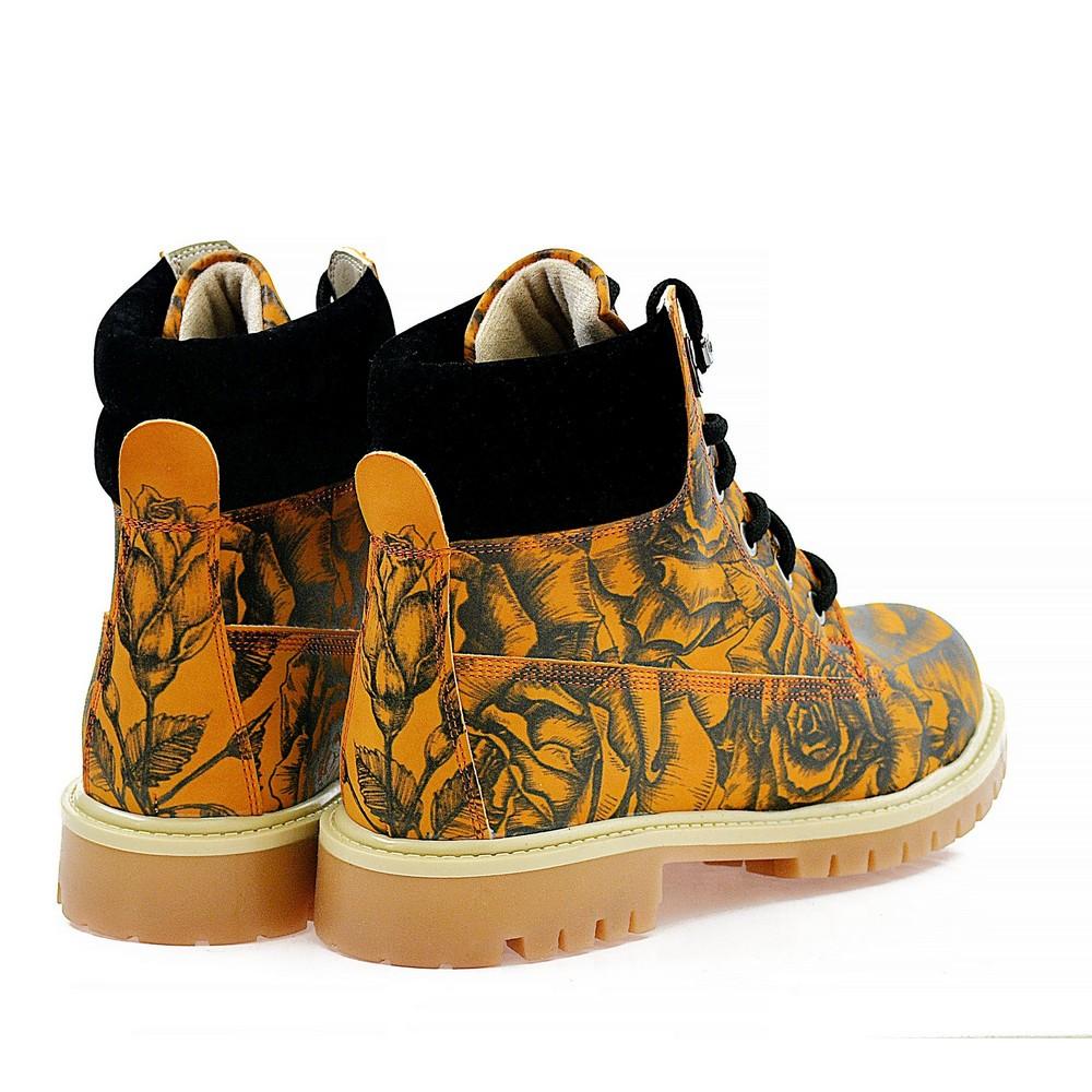 Orange & Black Rose Drawings in Art Short Boots ACAT105 (1329355030624)