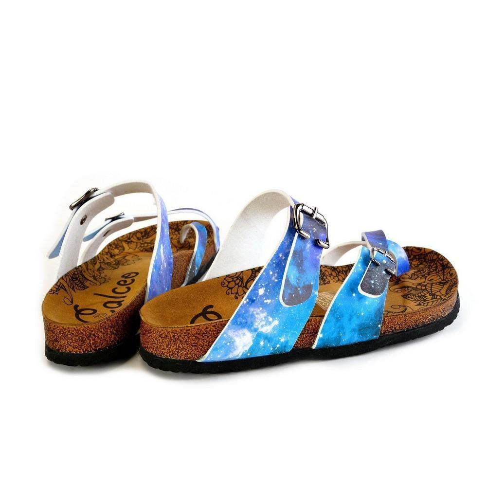 Blue, Black, Light Blue Tones and Glittering Sky Pattern Sandal - CAL1014 (774931578976)