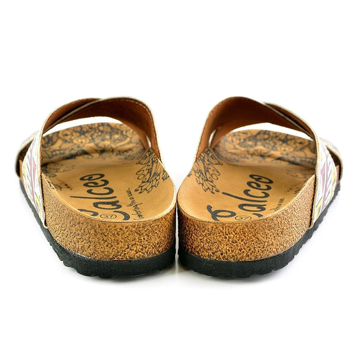 White & Red Geometric Cross-Strap Sandal CAL1106 (737683308640)