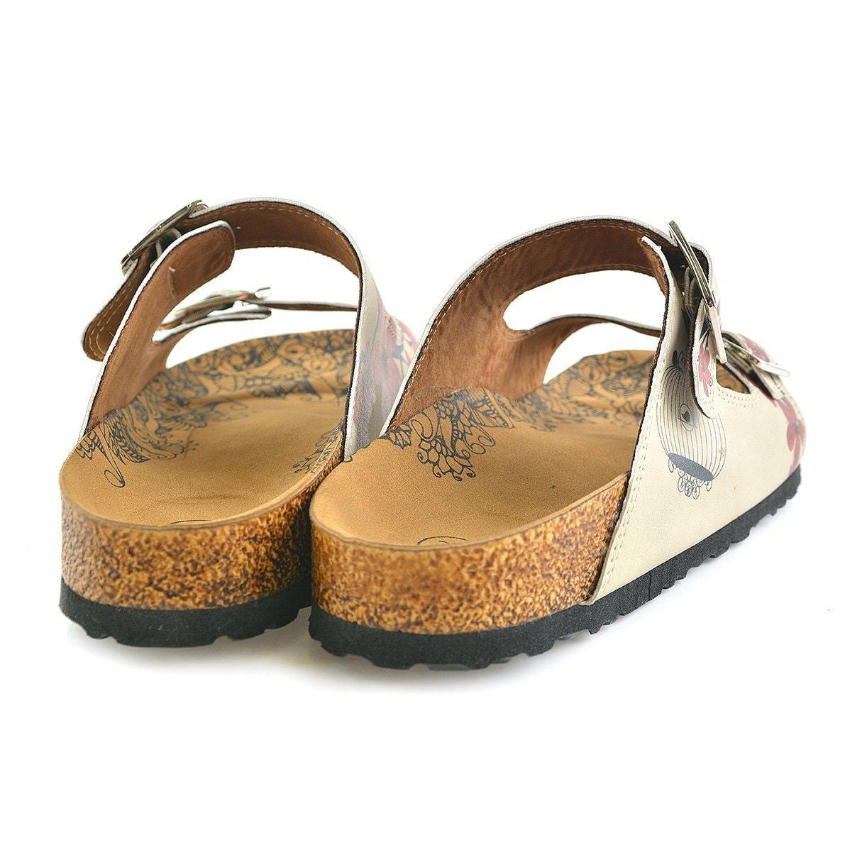 Cream & Red Floral Two-Strap Buckle Sandal CAL207 (737699856480)
