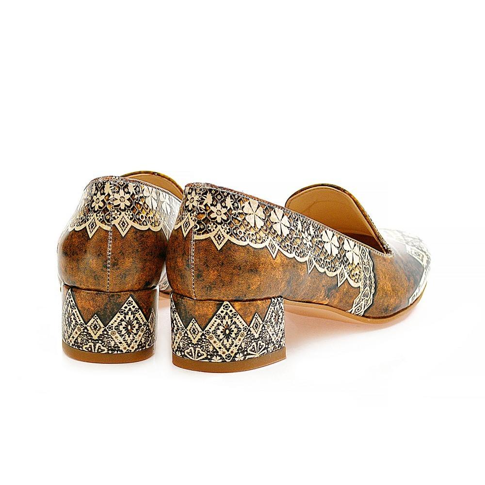 Brown Pattern Shoes Career Heel Shoes WDB101 (1421157302368)