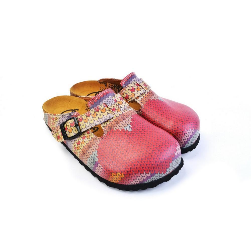 Red & Purple Heart Knit Print Slip-On Mule CAL367 (774935052384)