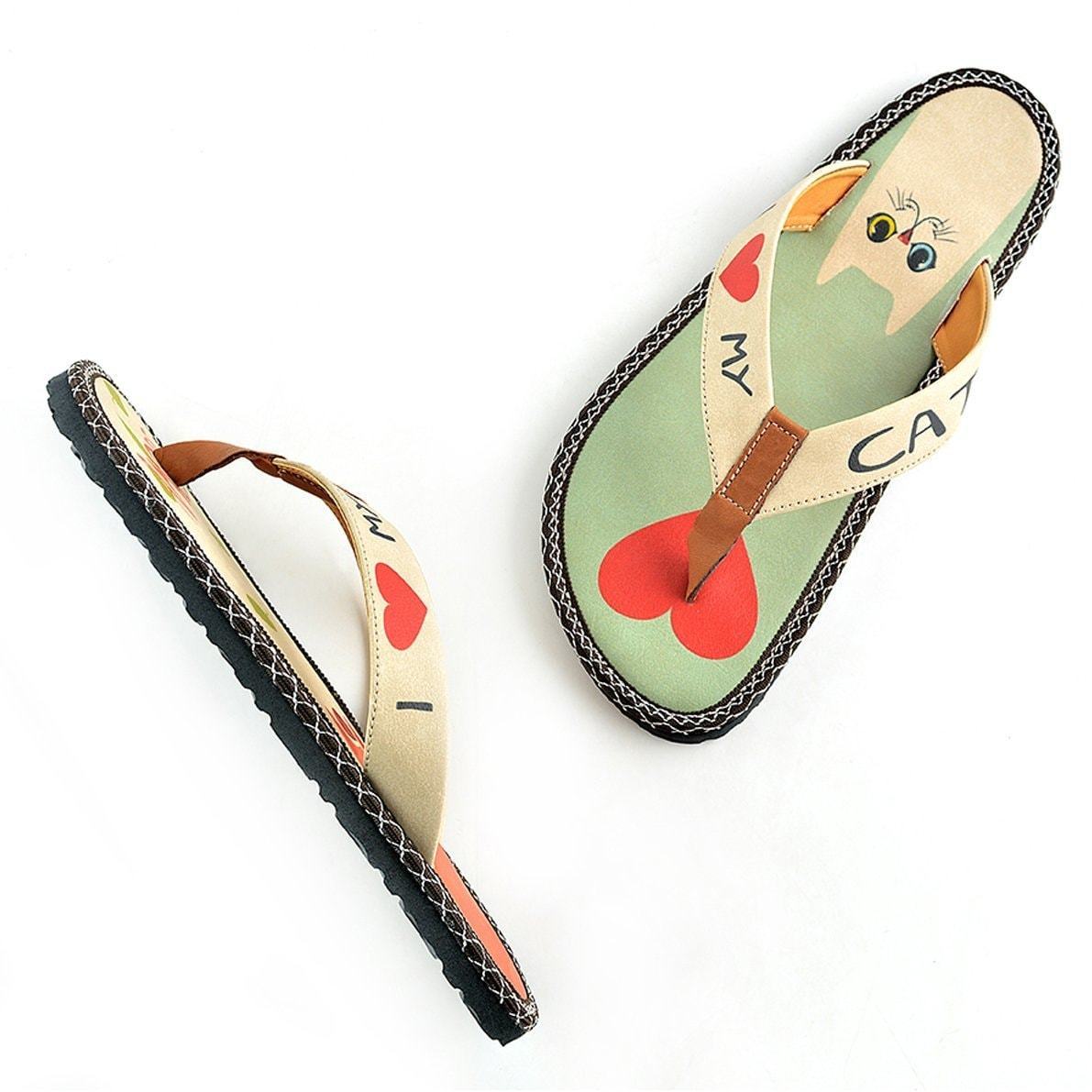 Mint & Coral I Love My Cat Flip-Flop CAL402 (737699725408)