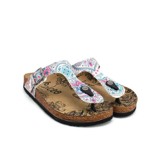 White & Pink Medallion T-Strap Sandal CAL504