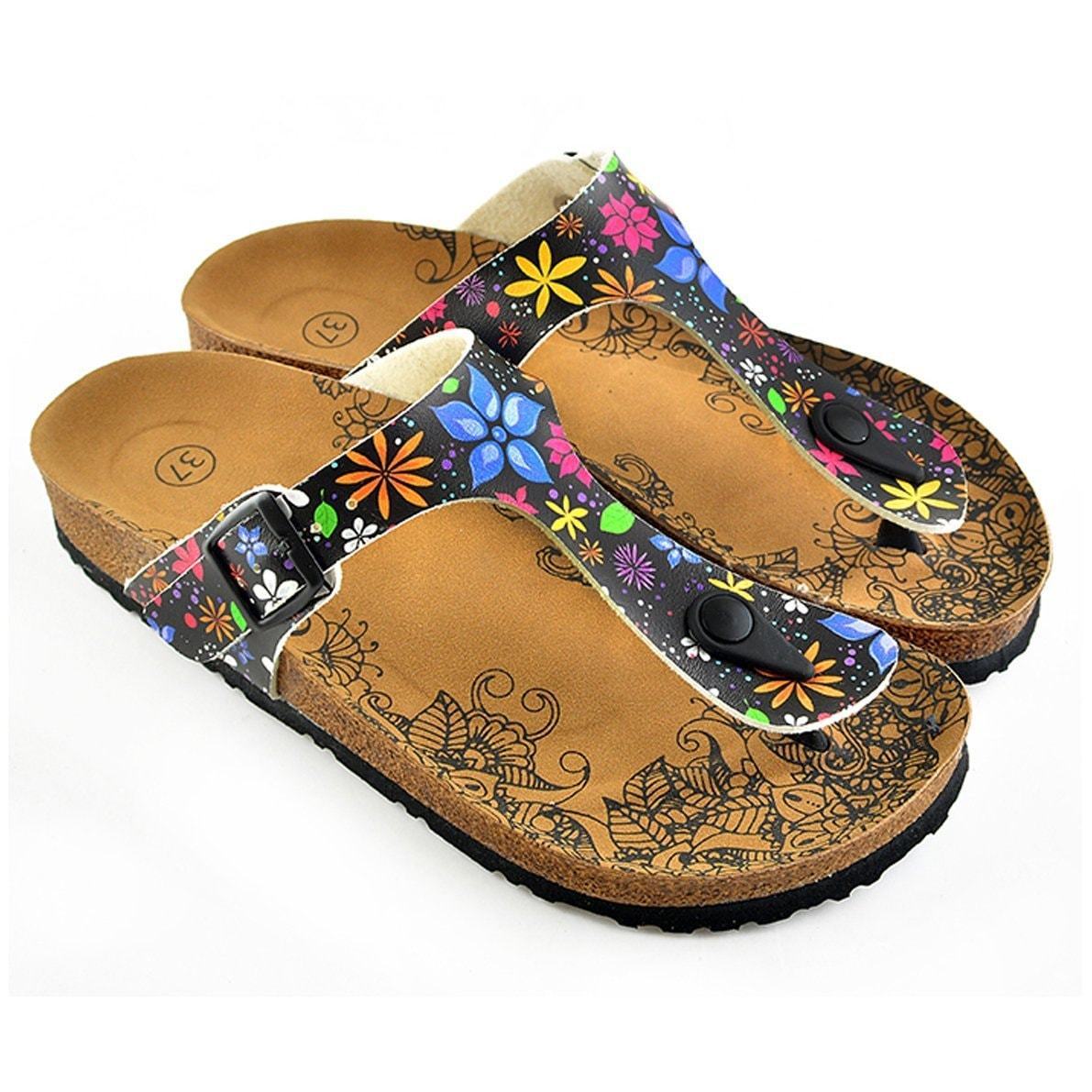 Black & Blue Floral T-Strap Sandal CAL512 (737680654432)