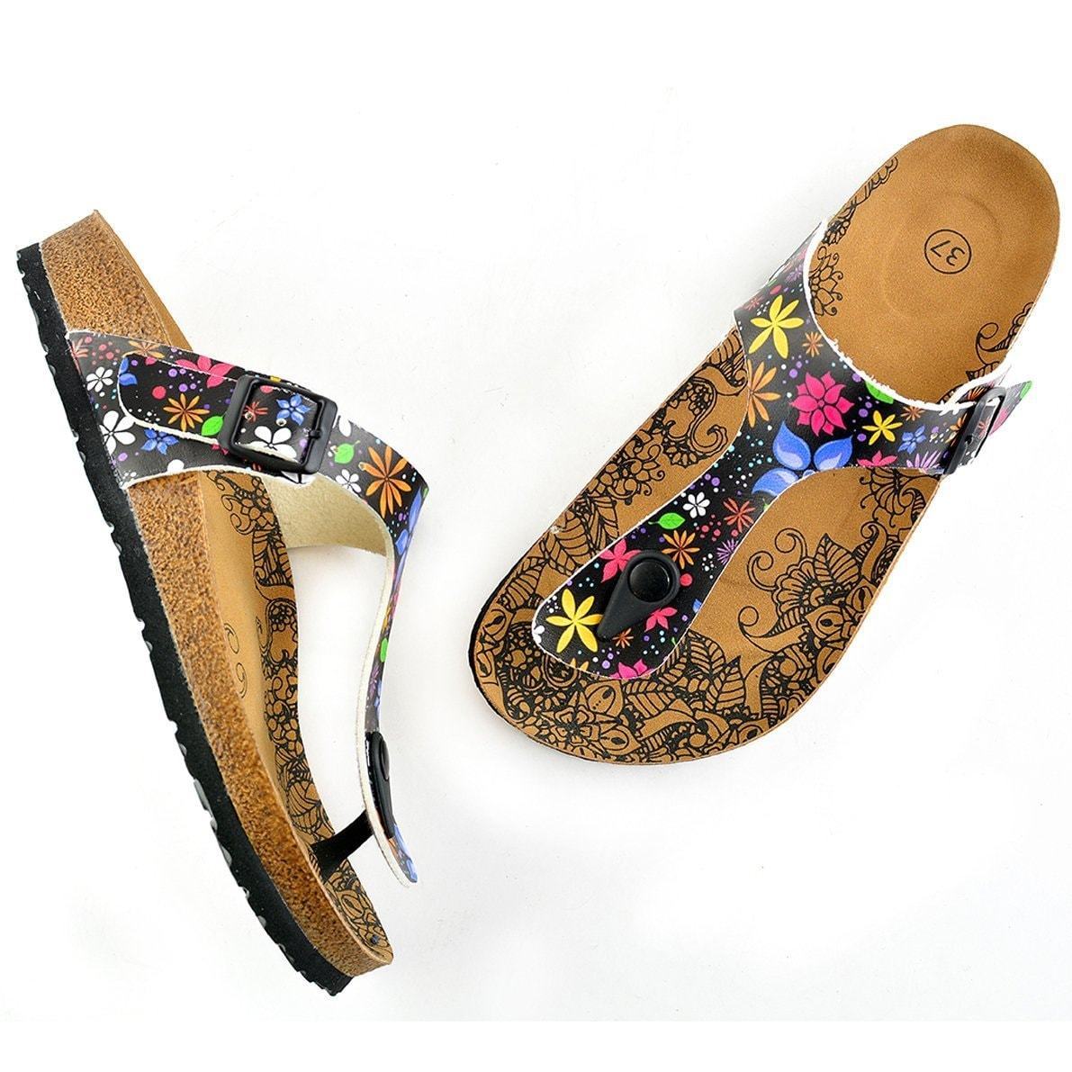 Black & Blue Floral T-Strap Sandal CAL512 (737680654432)