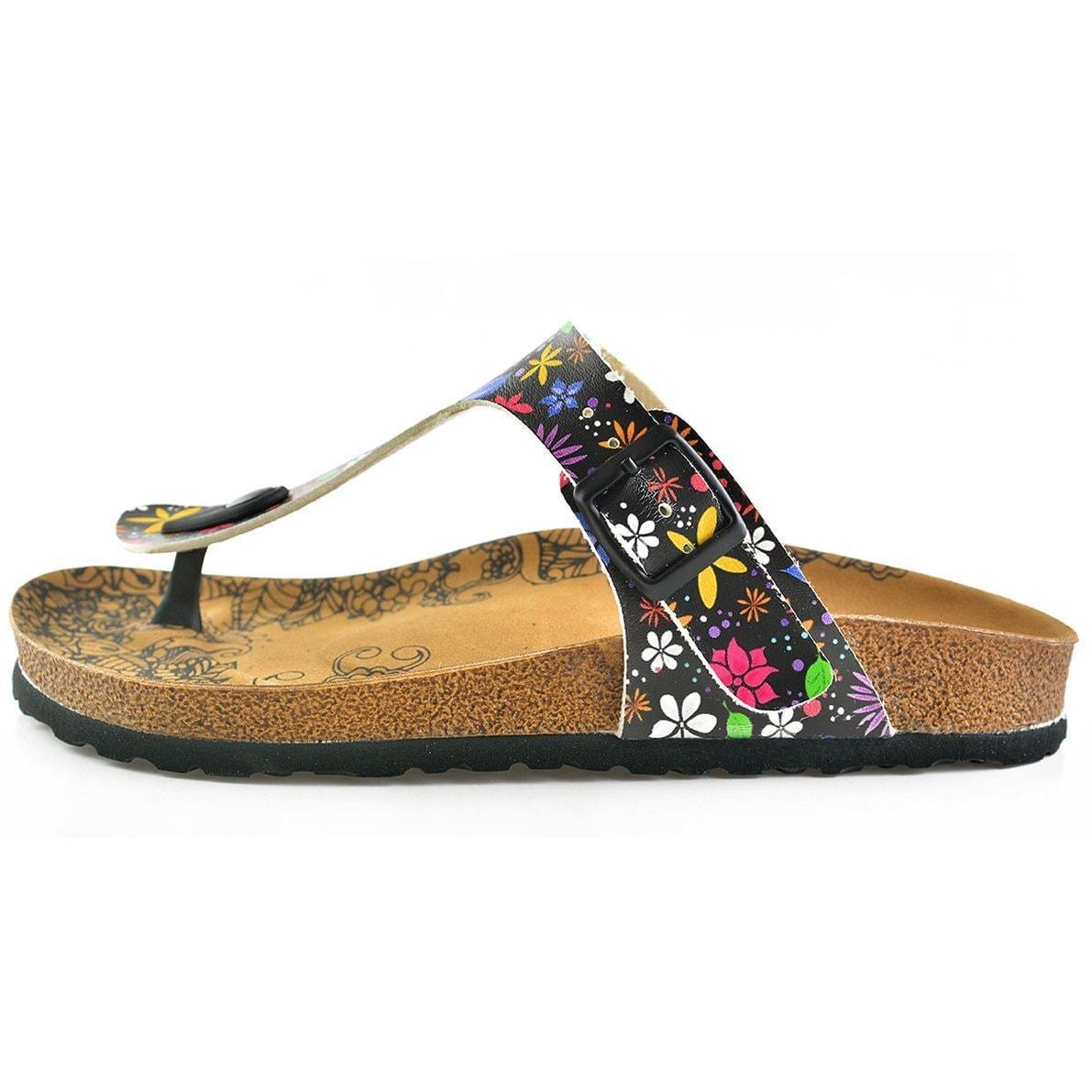 Black & Blue Floral T-Strap Sandal CAL512 (737680654432)