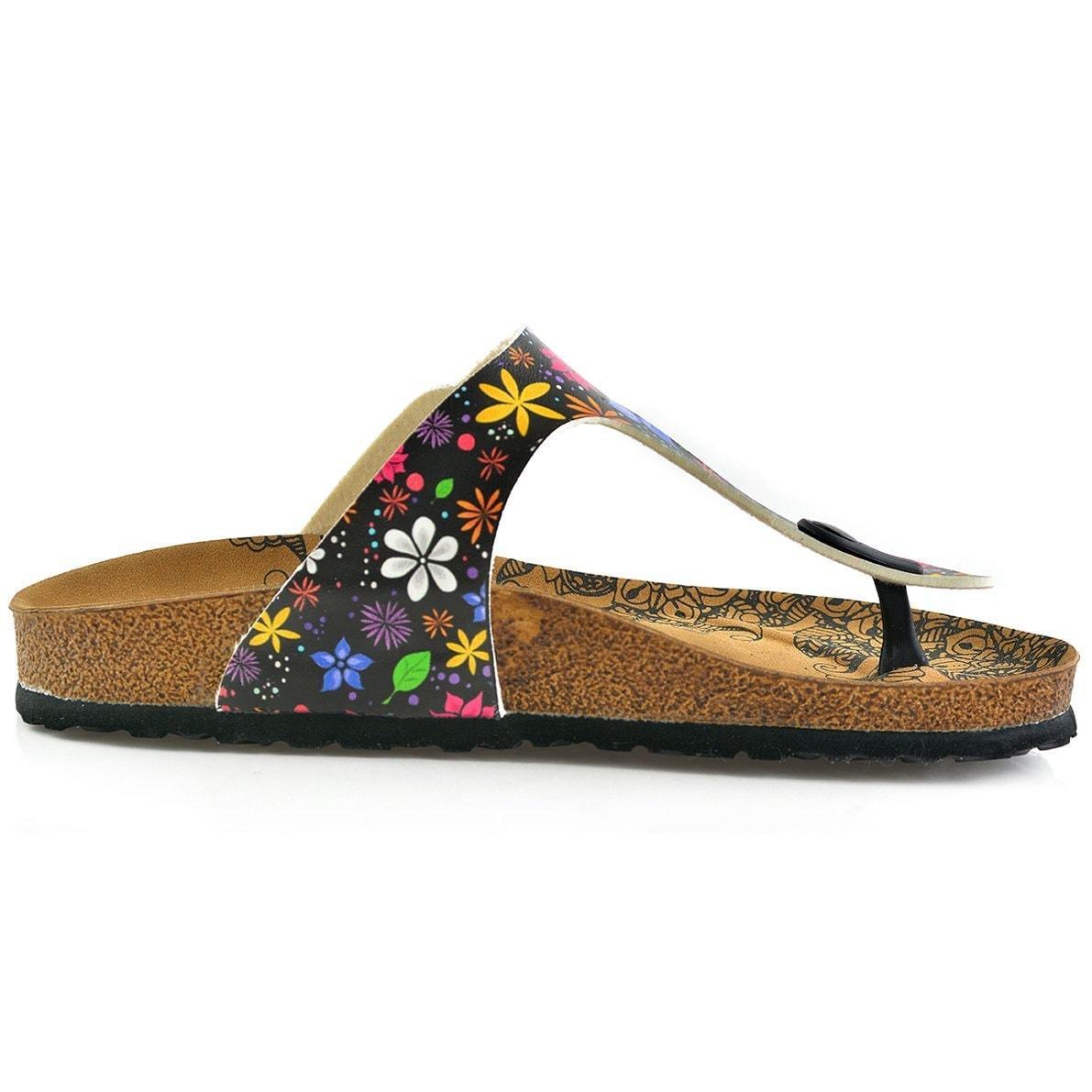 Black & Blue Floral T-Strap Sandal CAL512 (737680654432)