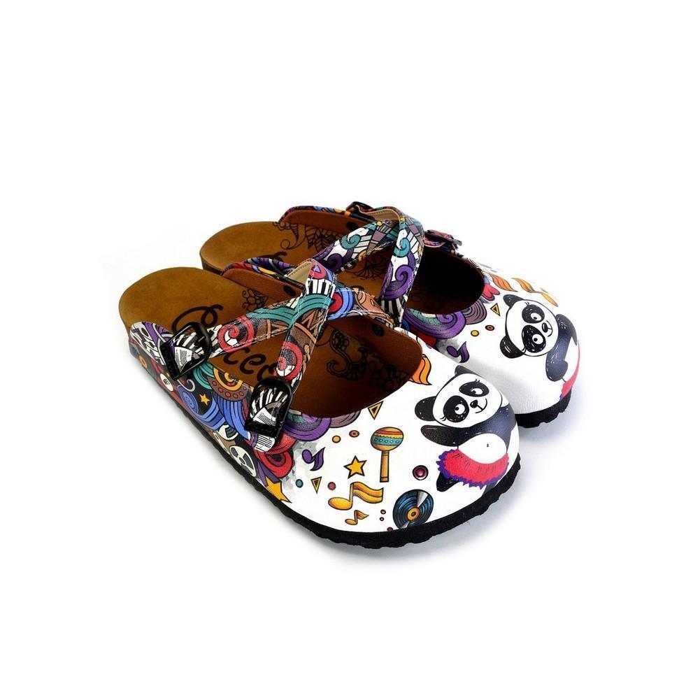 Colorful Moving and Mixed Patterned and White Dancing Panda Patterned Clogs - WCAL176 (774938493024)