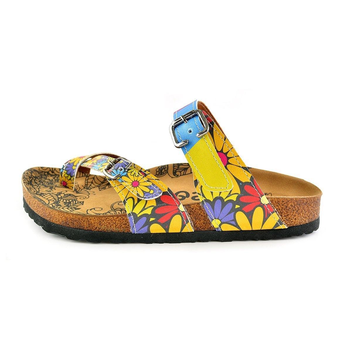 Yellow & Blue Floral Strappy Sandal CAL1002 (737685241952)