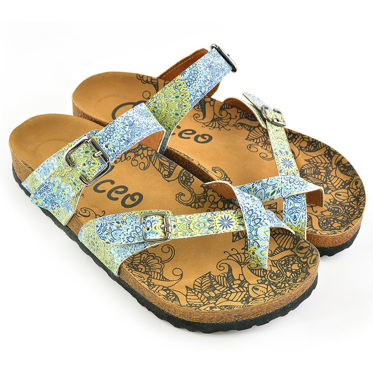 Blue & Yellow Floral Strappy Sandal CAL1005 (737684947040)