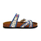 Dark Blue, Black and Cream Banded, Mosaic Color Flowers Patterned Sandal - CAL1015 (774931710048)