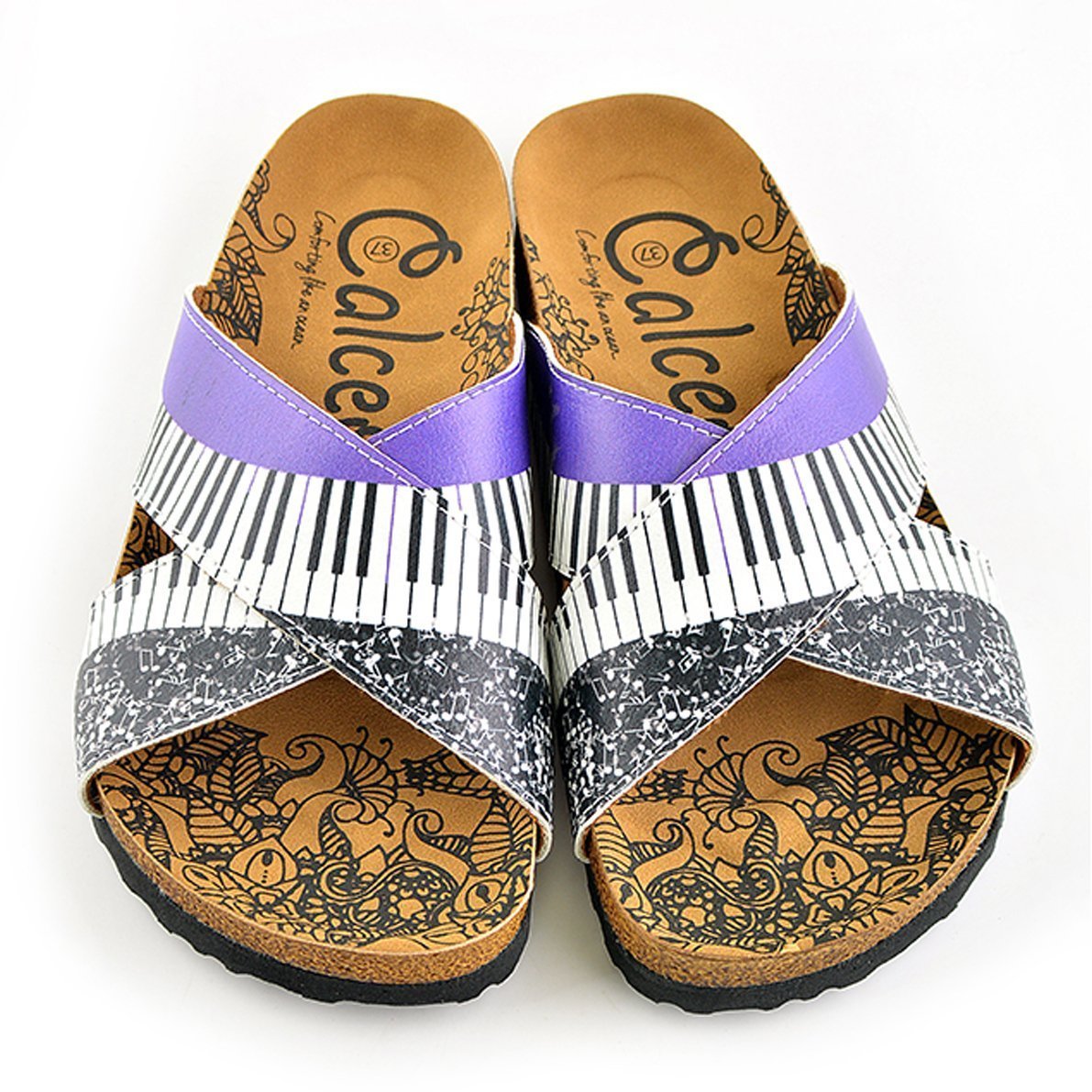 Purple & White Piano Cross-Strap Sandal CAL1102 (737683406944)