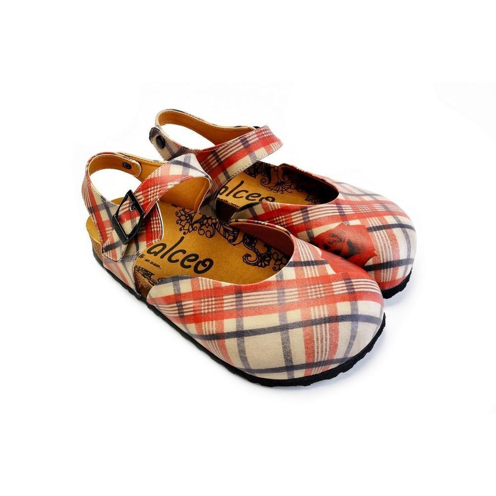Red, Beige, Black Lines and Red Rose Patterned Clogs - CAL1601 (774941114464)