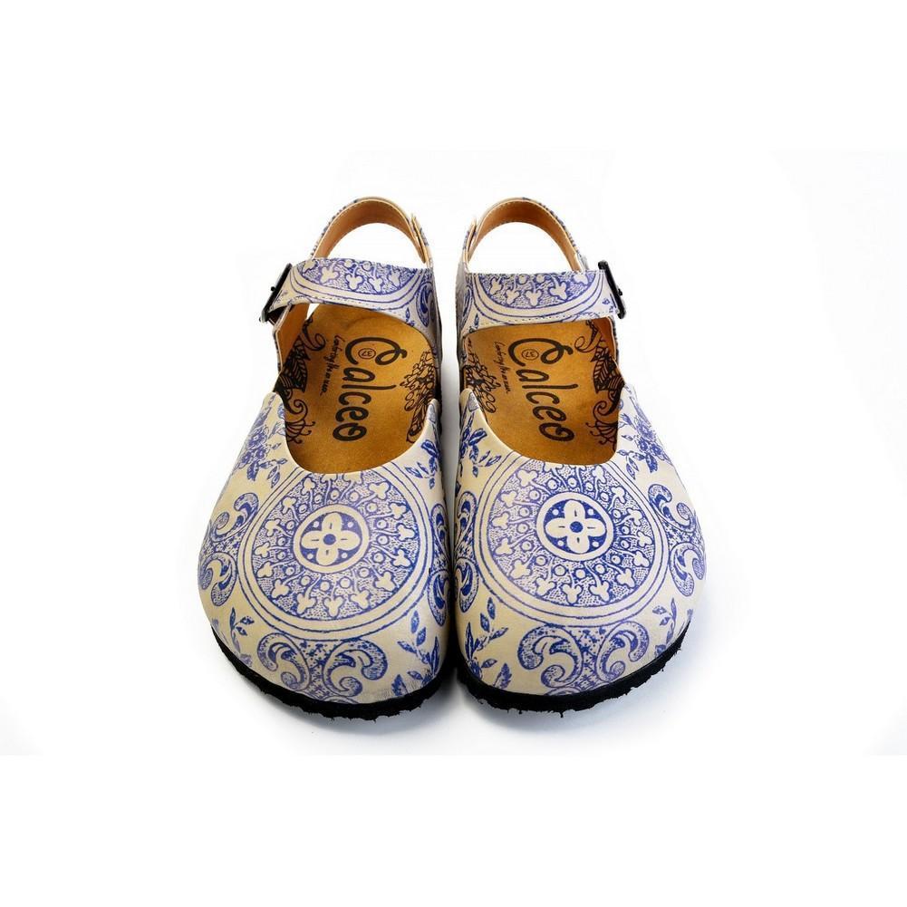 Blue and Beige Flowers Patterned Clogs - CAL1603 (774941376608)