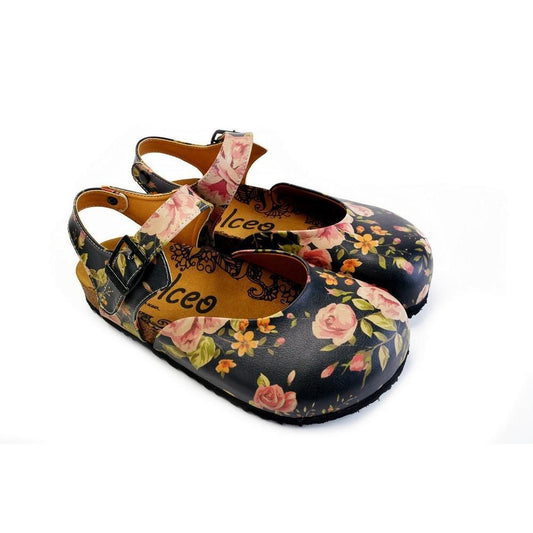 Pink Roses and Orange Flowers, Green Leaf Patterned Clogs - CAL1604 (774941474912)
