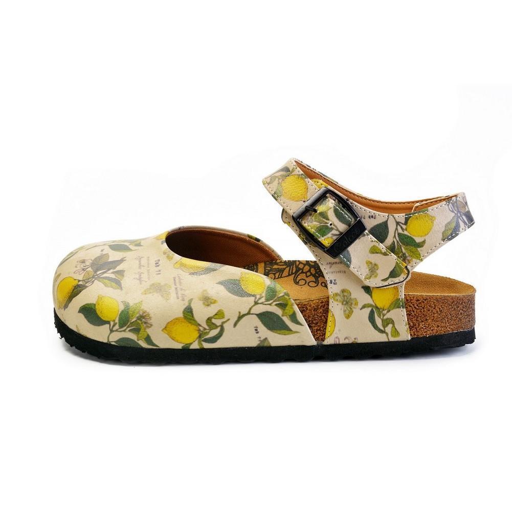 Beige, Green Leaf and Yellow Lemon Patterned and Yellow Butterflys Clogs - CAL1606 (774941671520)