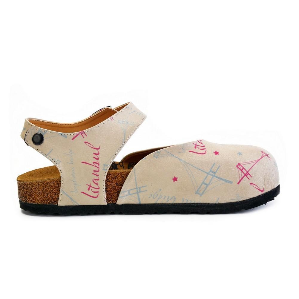 Beige, Blue, Red Sail and Bridge Color, Istanbul Written Patterned Clogs - CAL1607 (774941769824)