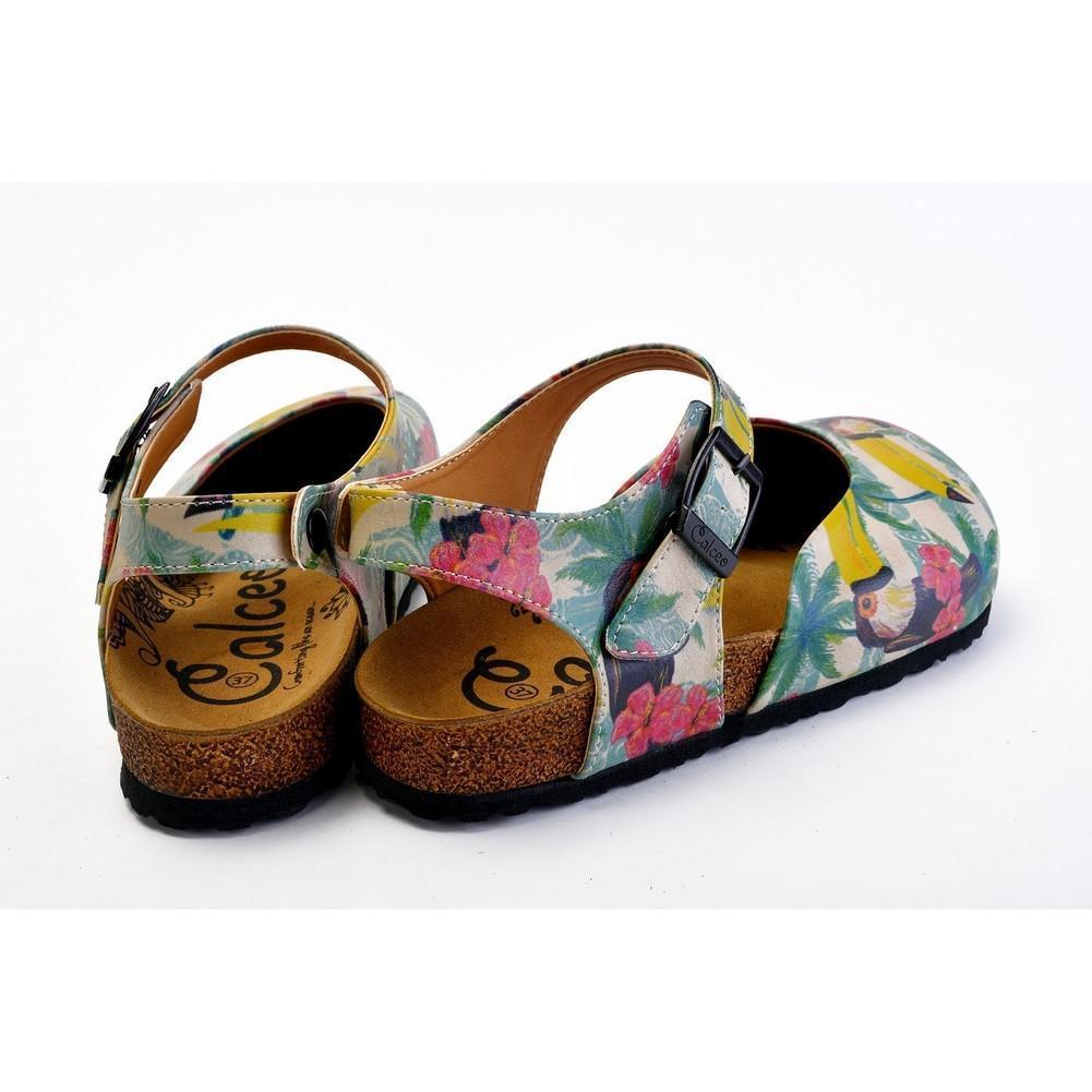 Pink, Blue, Beige Color and Pink Flowers, Yellow Toucan Patterned Clogs - CAL1608 (774941933664)