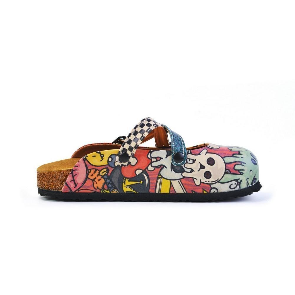 Pink & Blue Abstract Cross-Strap Mule CAL168 (774933643360)