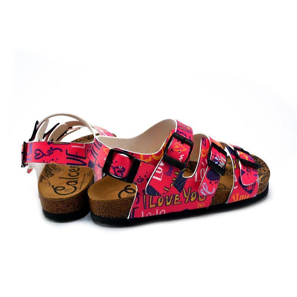 Pink, Yellow Color Hearts Pattern and Love Written Patterned Clogs - CAL1907 (774944718944)