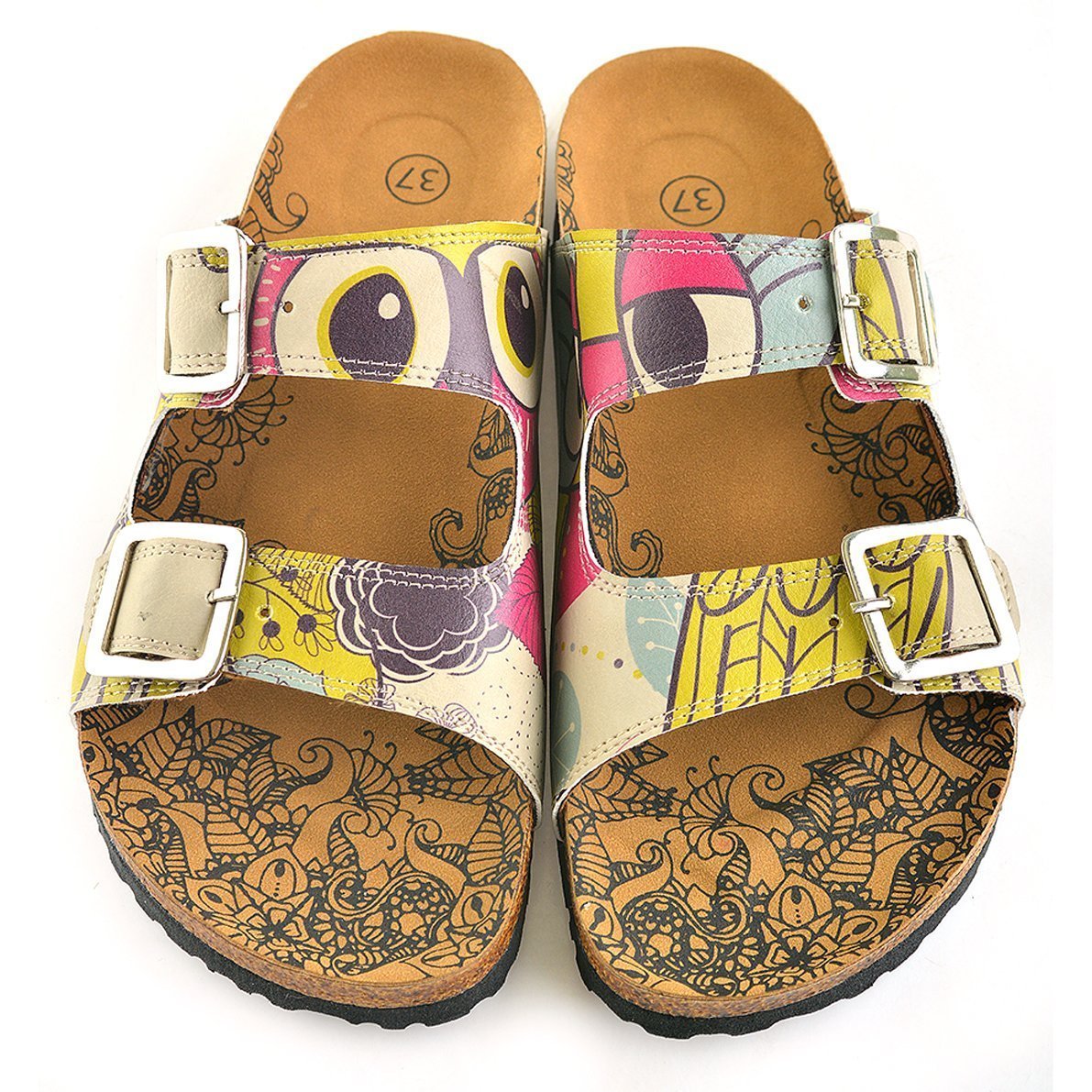 Blue & Pink Owl Two-Strap Buckle Sandal CAL205 (737682620512)