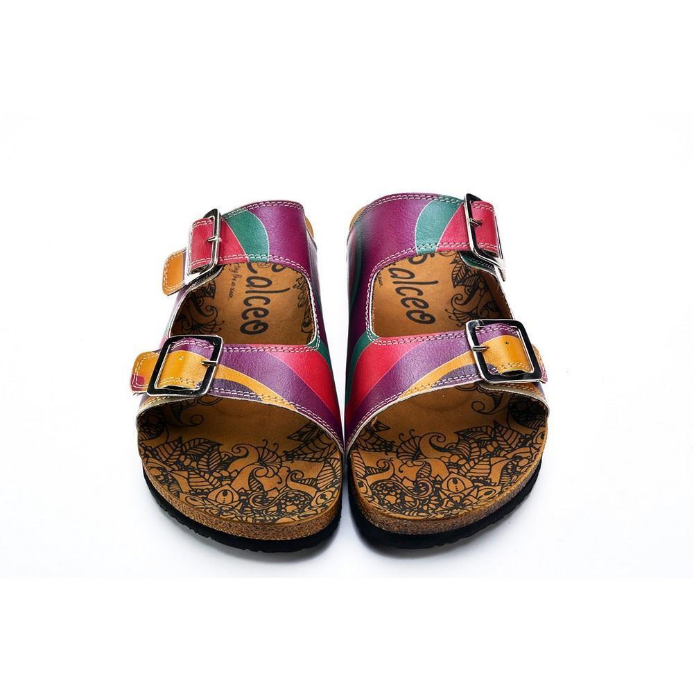 Purple, Green, Orange Color Wavy Strip Patterned Sandal - CAL211 (774942326880)