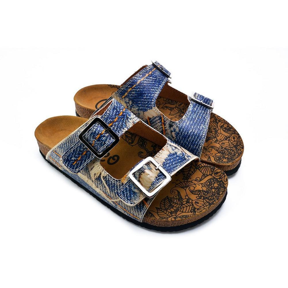 Blue and Cream Jeans Patterned Sandal - CAL212 (774942490720)