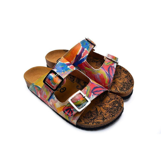 Red and Blue Oil Color Patterned Sandal - CAL214 (774942752864)