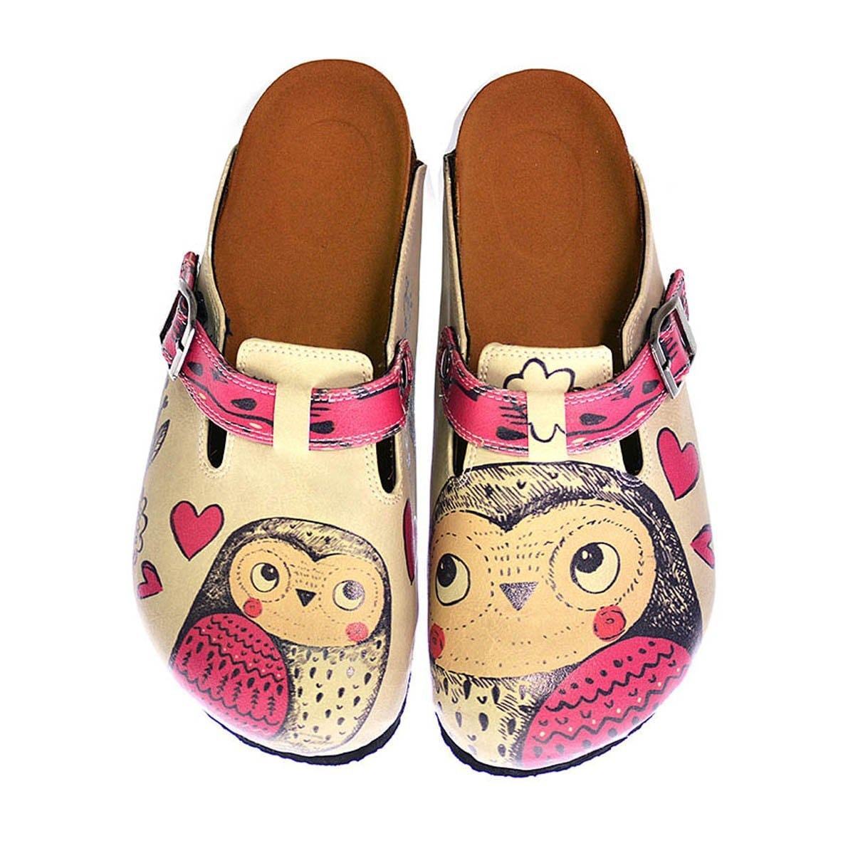 Cream & Pink Love Owls Clogs CAL316 (737681899616)
