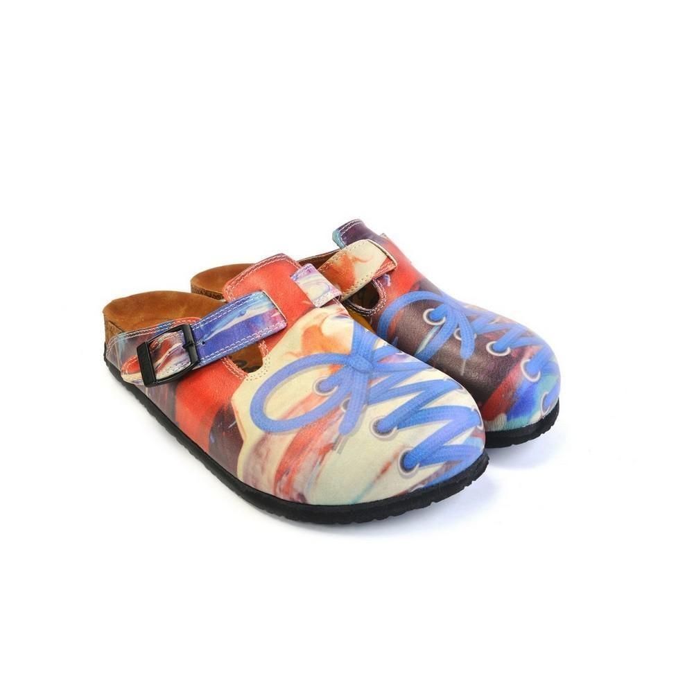 Red & Blue Lace-Up Print Slip-On Mule CAL369 (774943015008)