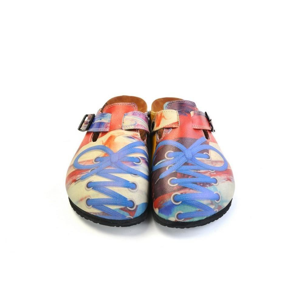Red & Blue Lace-Up Print Slip-On Mule CAL369 (774943015008)