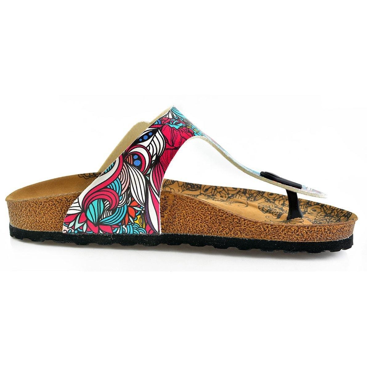 Turquoise & Pink Abstract T-Strap Sandal CAL511 (737680687200)