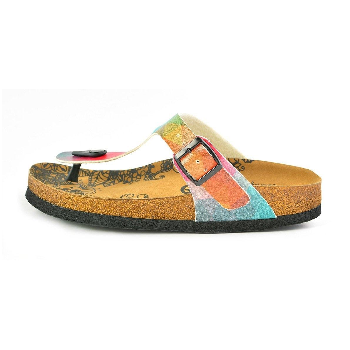 Green & Red Abstract T-Strap Sandal CAL522 (737679966304)