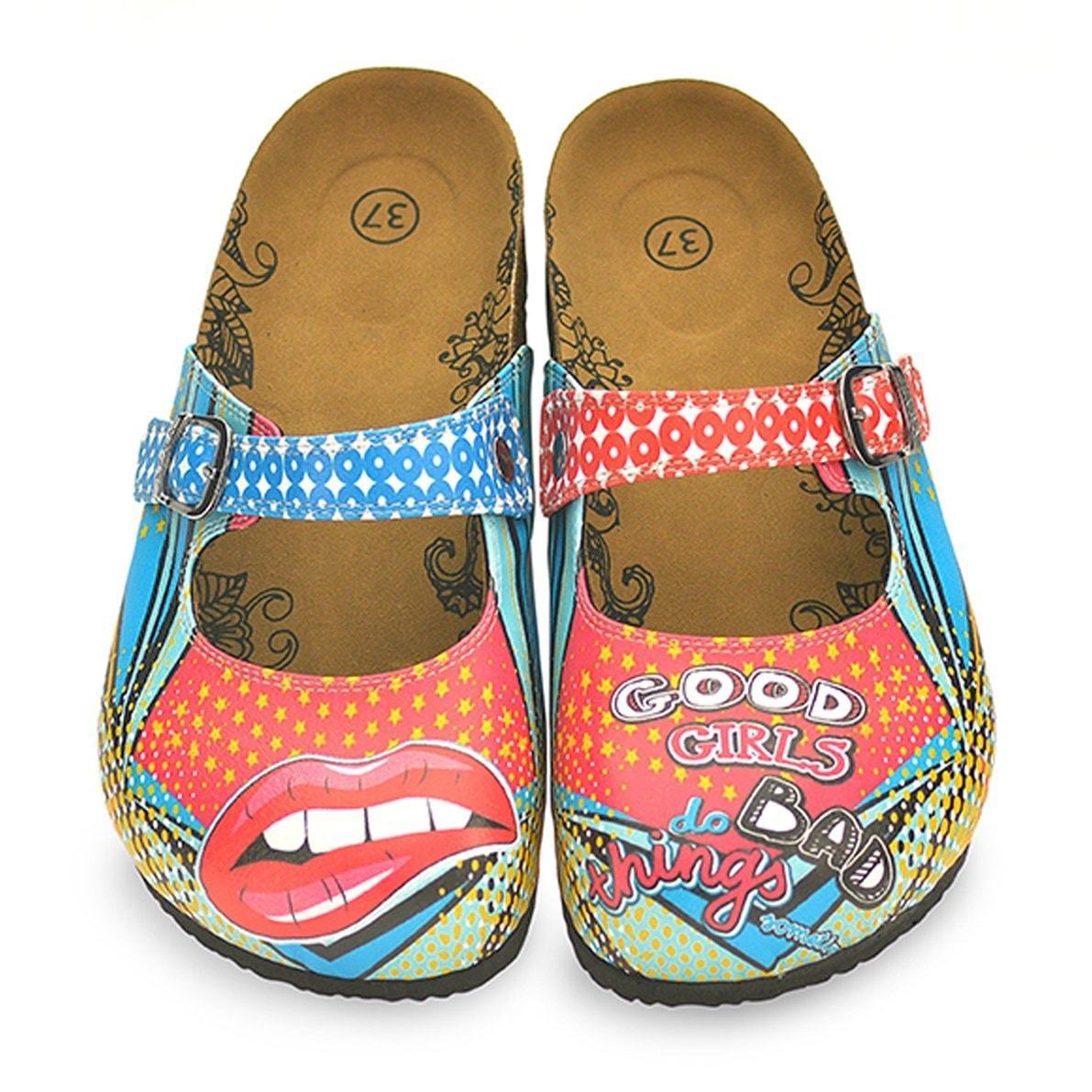 Red & Blue Good Girls Do Bad Things Clogs CAL801 (737679638624)