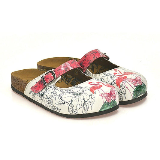 White & Pink Flamingo Clogs CAL806 (737679442016)