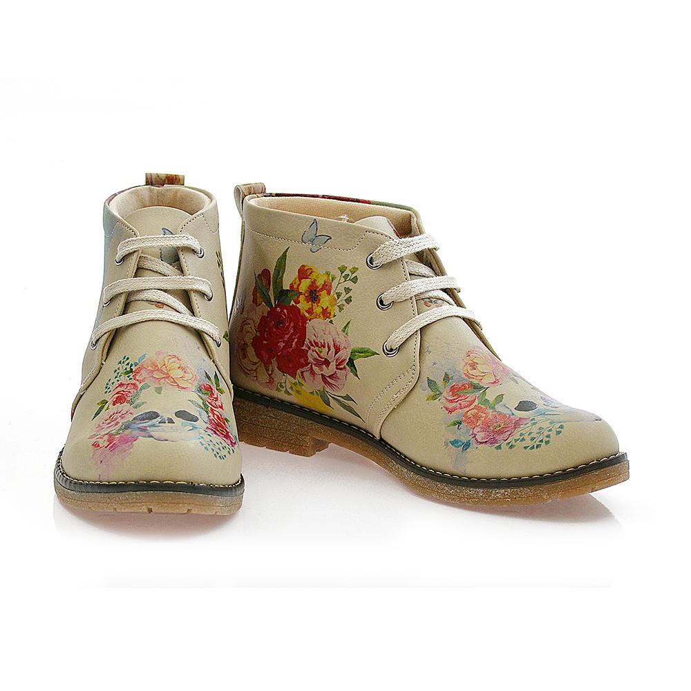Flowers and Skull Ankle Boots PH210 (506272546848)