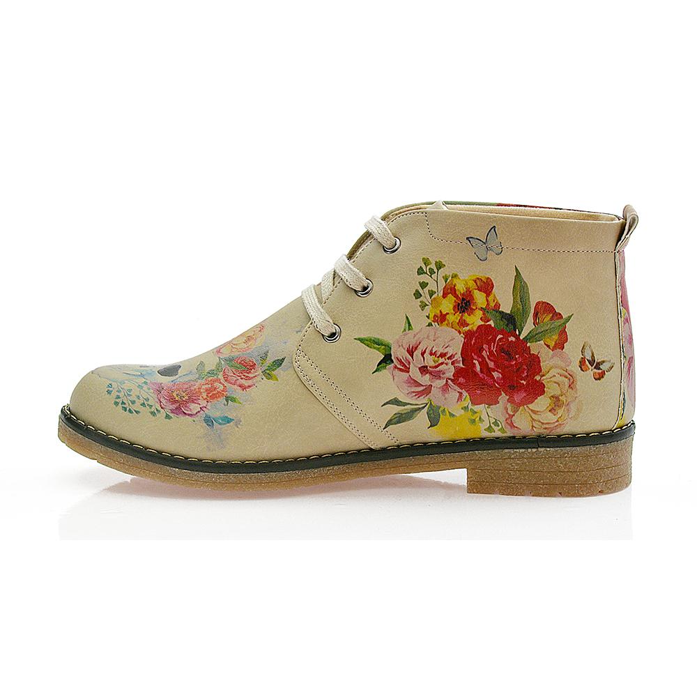Flowers and Skull Ankle Boots PH210 (506272546848)