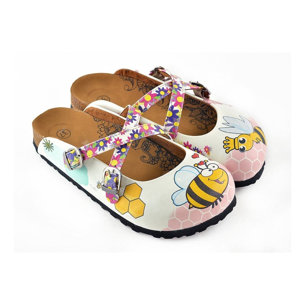 Yellow & Pink Bee Clogs WCAL123 (737673379936)