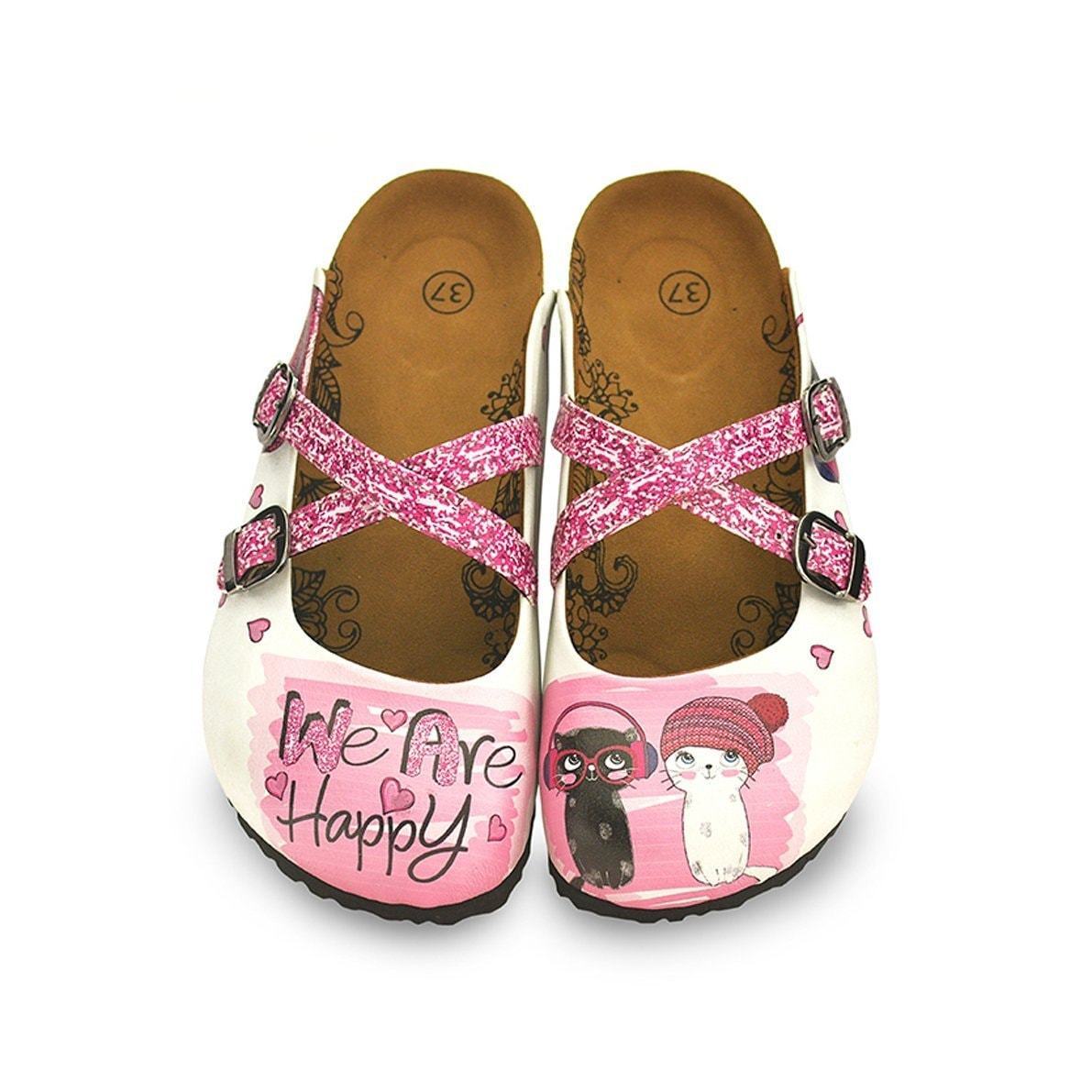 Pink We Are Happy Cross-Strap Clogs WCAL128 (737673117792)