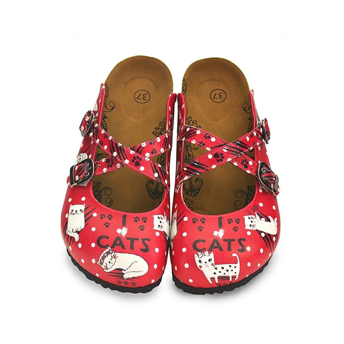 Red I Love Cats Cross-Strap Clogs WCAL132 (737699561568)