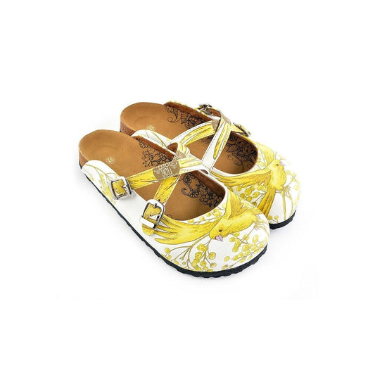 Yellow & White Bird Cross-Strap Clogs WCAL135 (737672691808)