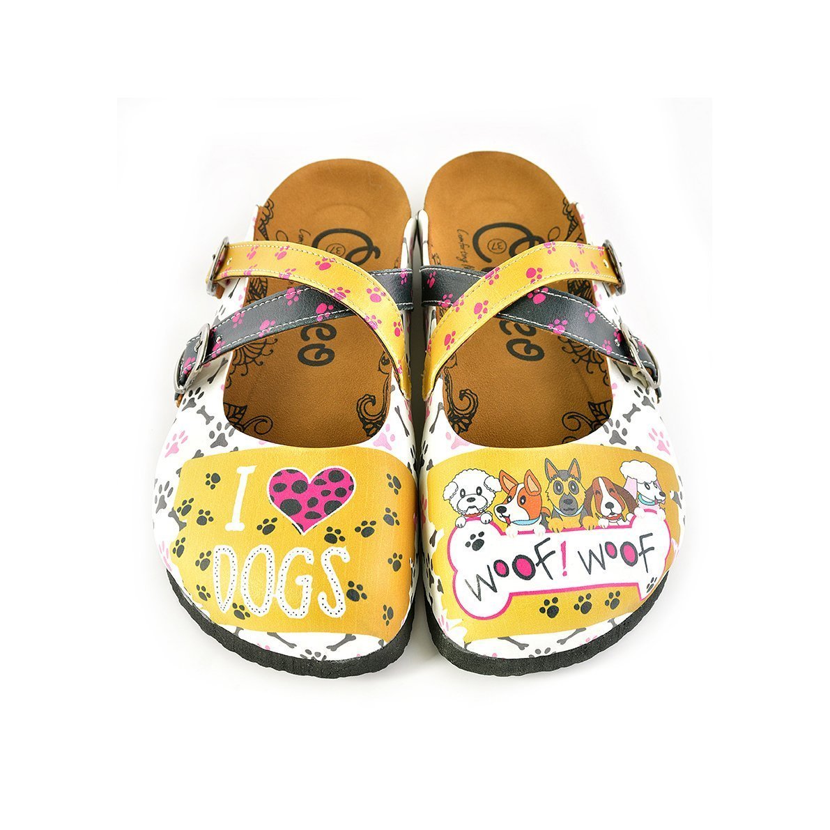 Yellow & White I Love Dogs Crisscross Clogs WCAL149 (737671118944)