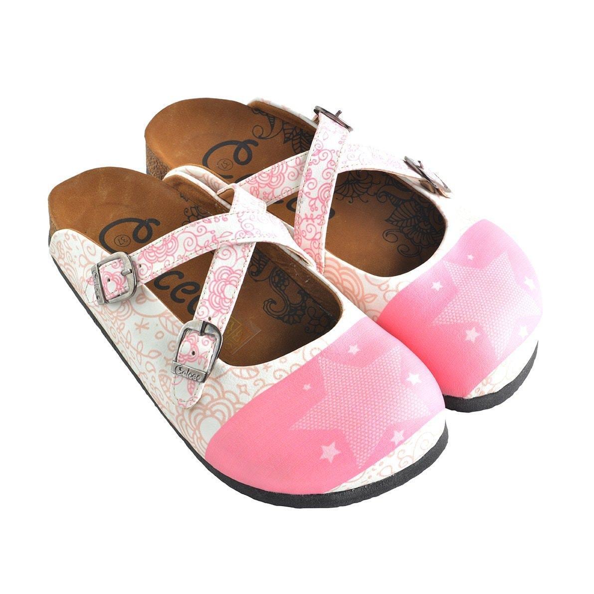 Pink & White Star Clogs WCAL154 (737671053408)