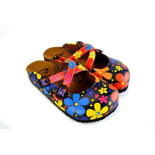 Red and Black Colored Flowers Patterned Clogs - WCAL172 (774937673824)