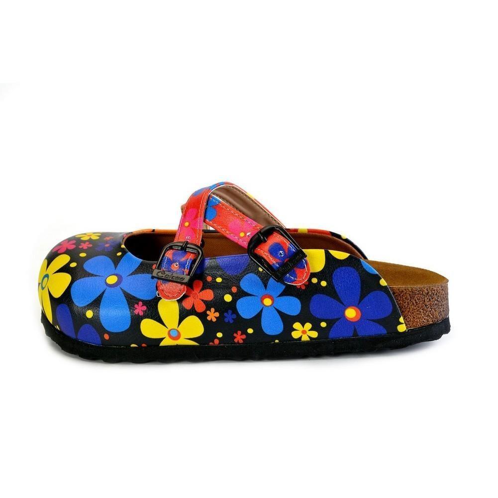 Red and Black Colored Flowers Patterned Clogs - WCAL172 (774937673824)