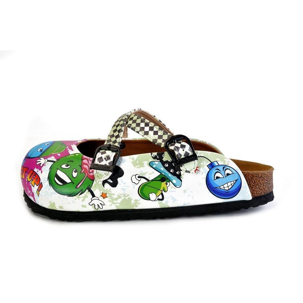 Black and White Squareds and Anime Character Patterned Clogs - WCAL173 (774937804896)