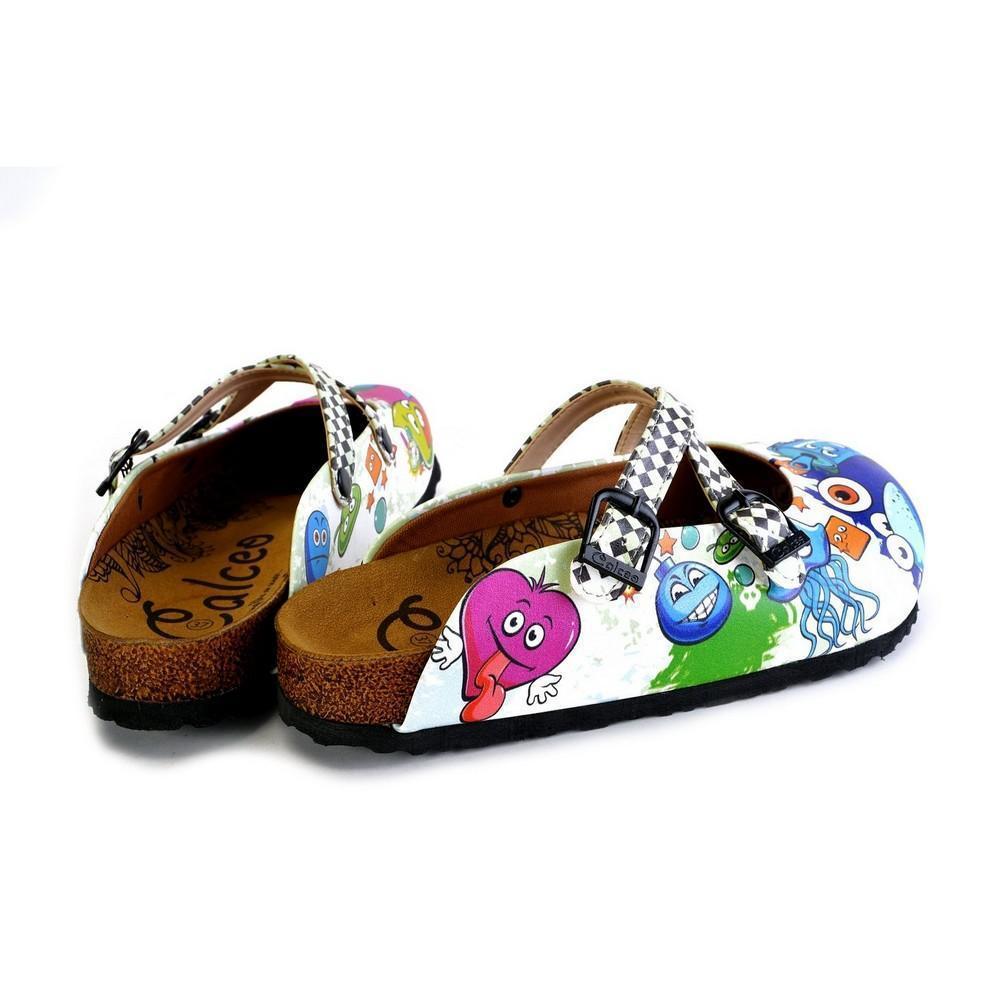 Black and White Squareds and Anime Character Patterned Clogs - WCAL173 (774937804896)
