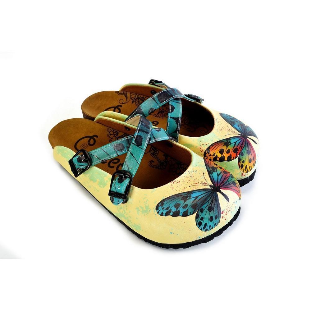 Yellow and Blue Colored Butterfly Patterned Clogs - WCAL178 (774938558560)