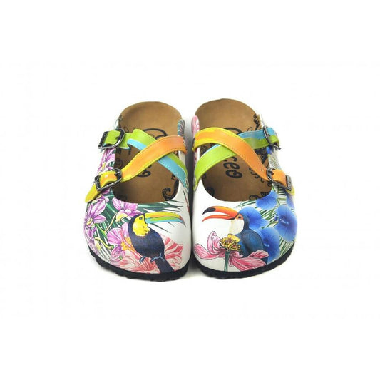 Pink & Blue Tropical Toucan Clogs - WCAL3239